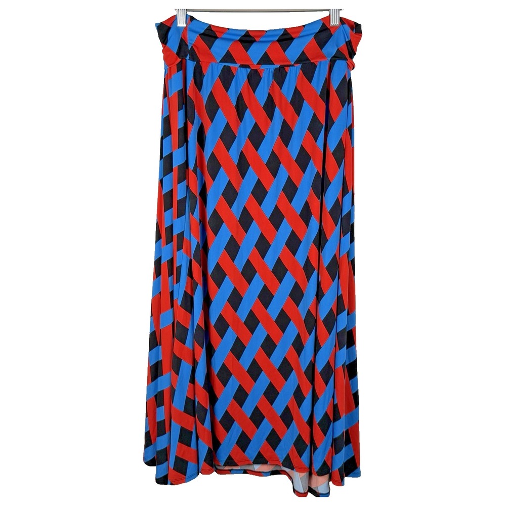 LuLaRoe Midi Skirt Tube Dress Large Blue Black Red Geometric‎ Pull On Stretch